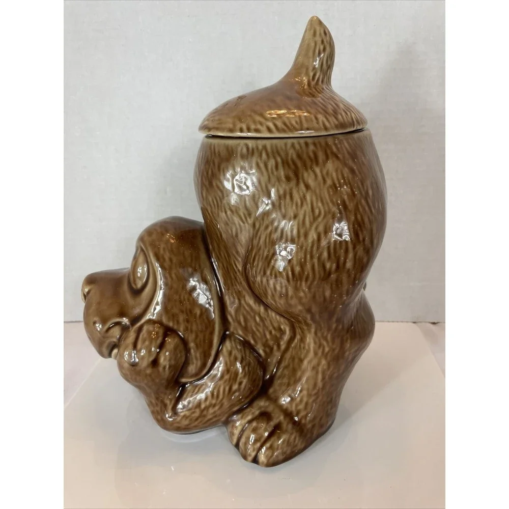 Vintage 1980s McCoy Pottery HOUND DOG Ceramic Cookie Jar Plain Face Brown #0272